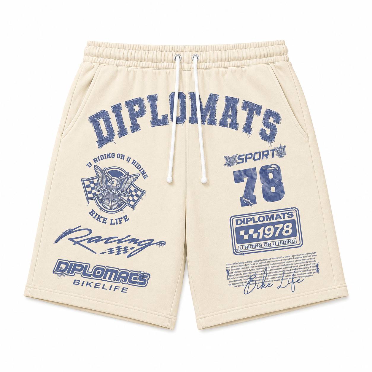 Diplomats "Bike Life" Racing Tee & Shorts Set – Matching Streetwear Outfit, Cream