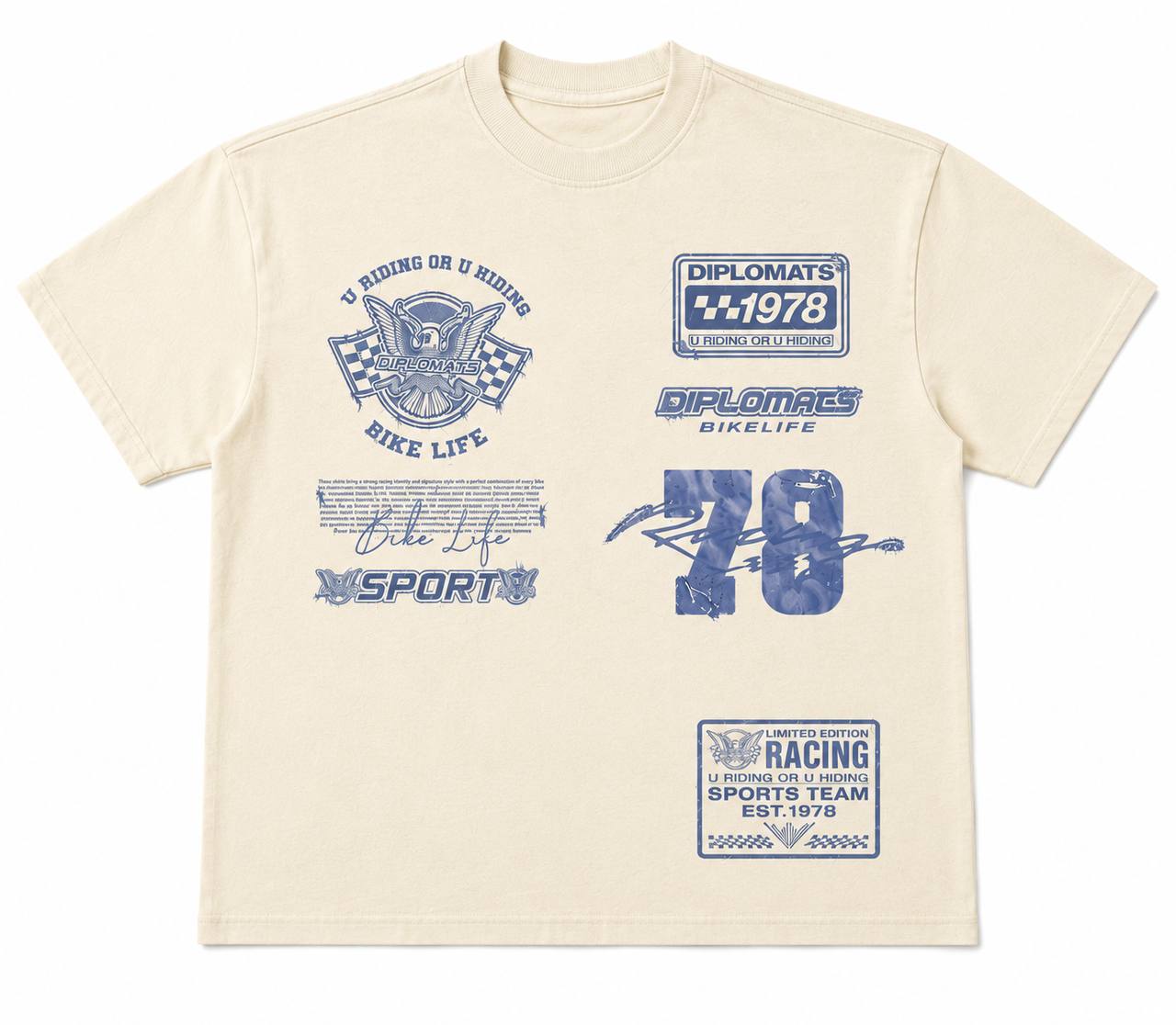 Diplomats "Bike Life" Racing Tee & Shorts Set – Matching Streetwear Outfit, Cream