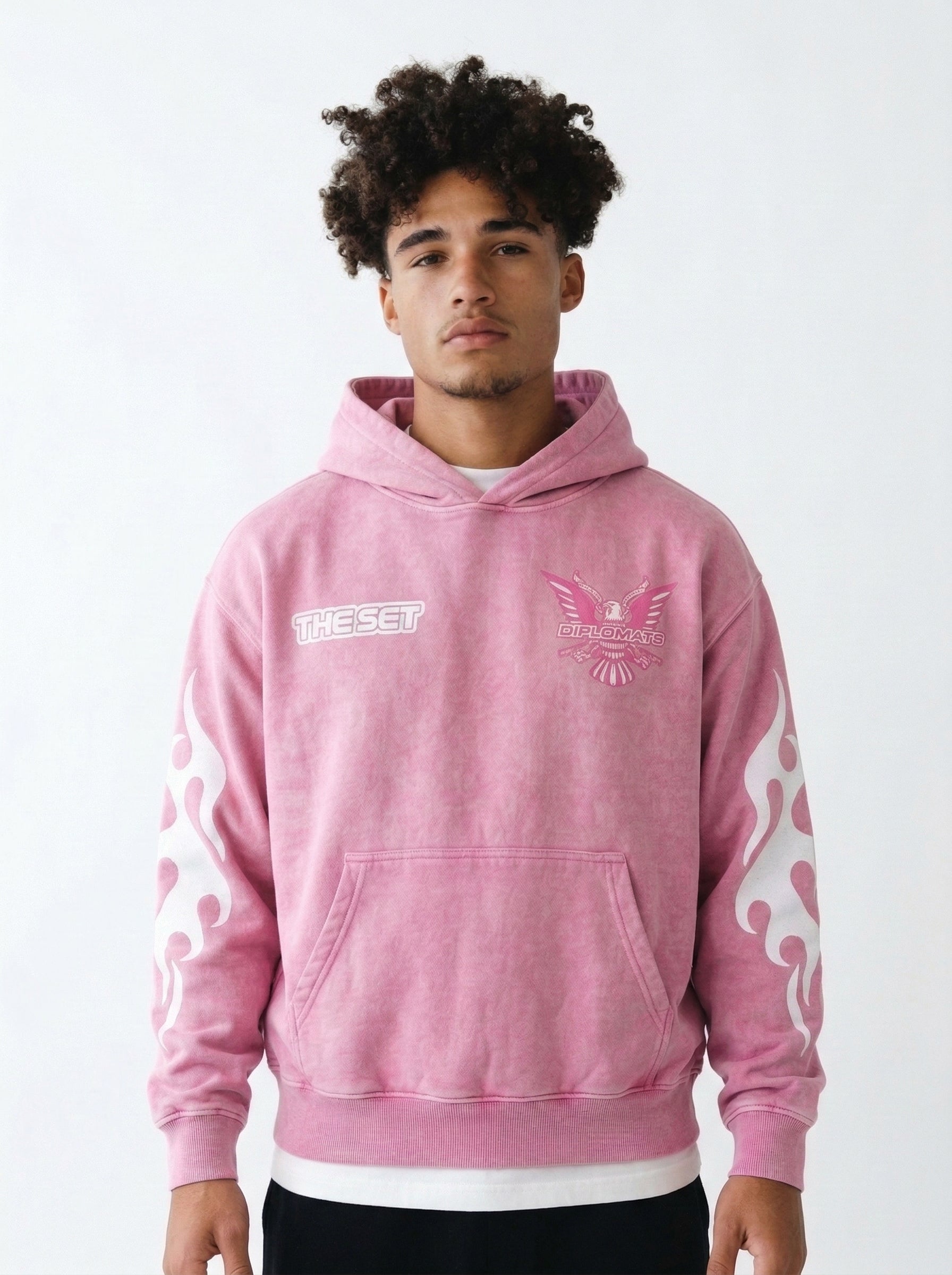 Club Foreign x Diplomats "Harlem World" Hoodie – Pink Acid Wash