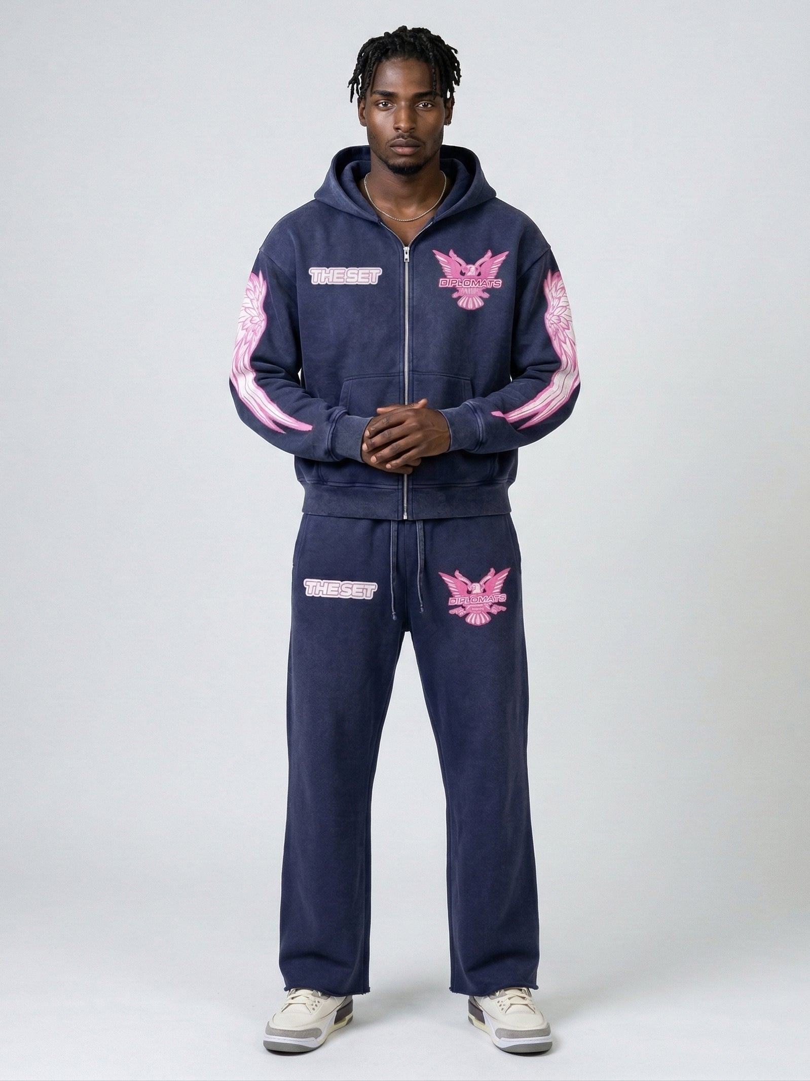 Club Foreign x Diplomats "Wings" Sweatsuit – Stoned Acid Wash Blue