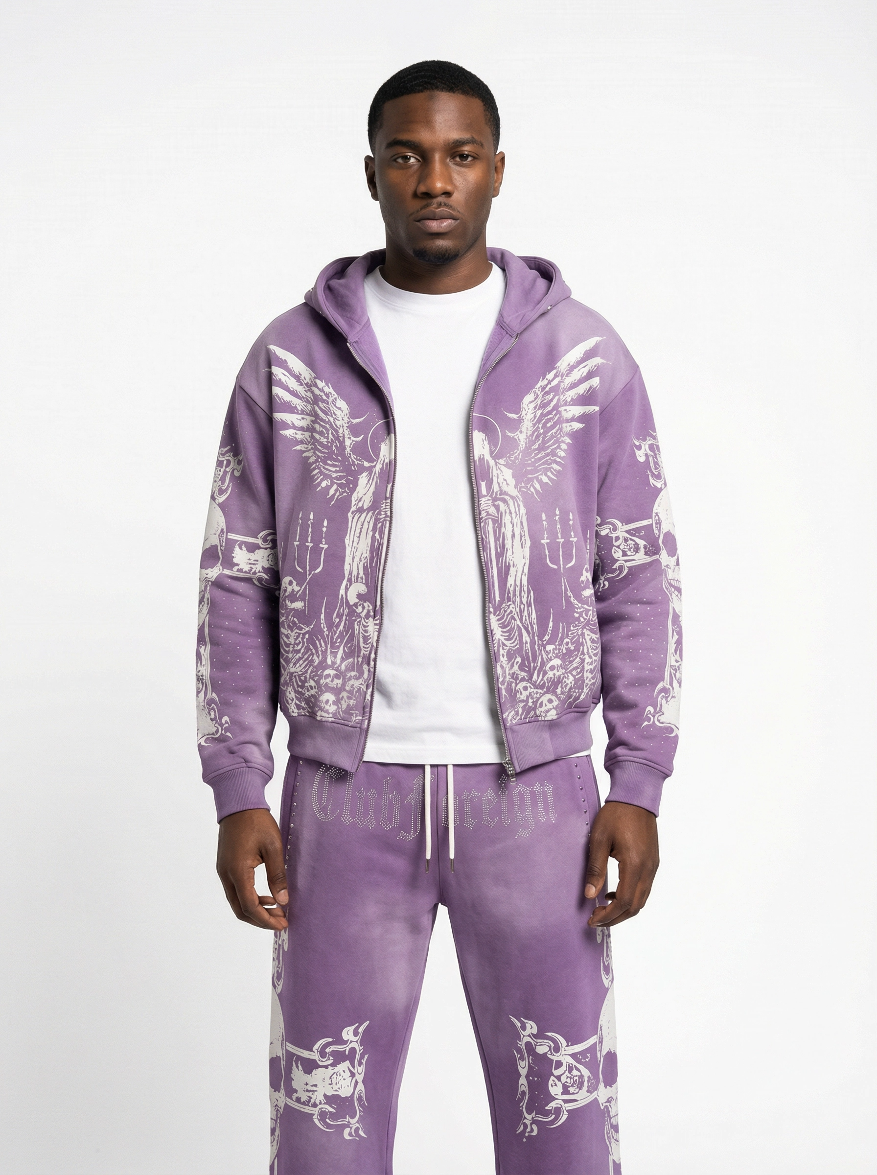 Club Foreign 2.0 "Ethereal Ruin" Sweatsuit – Acid Washed Purple Set