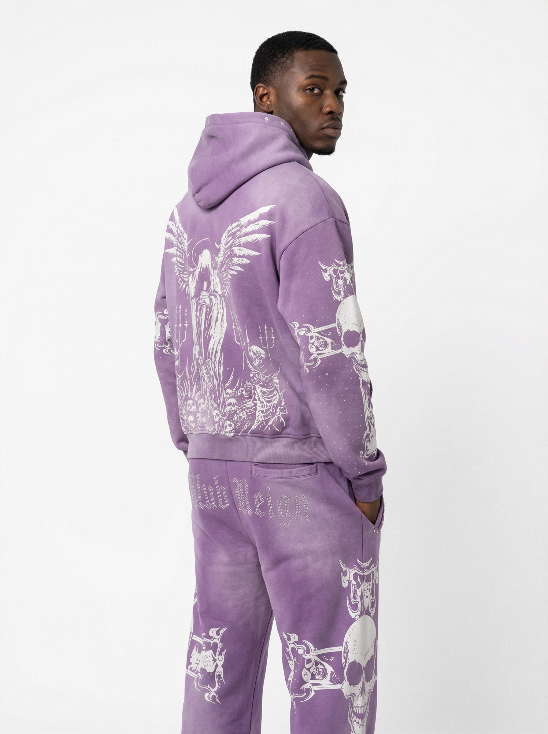 Club Foreign 2.0 "Ethereal Ruin" Sweatsuit – Acid Washed Purple Set