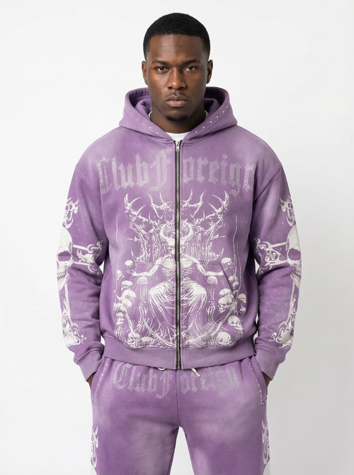 Club Foreign 2.0 "Ethereal Ruin" Sweatsuit – Acid Washed Purple Set