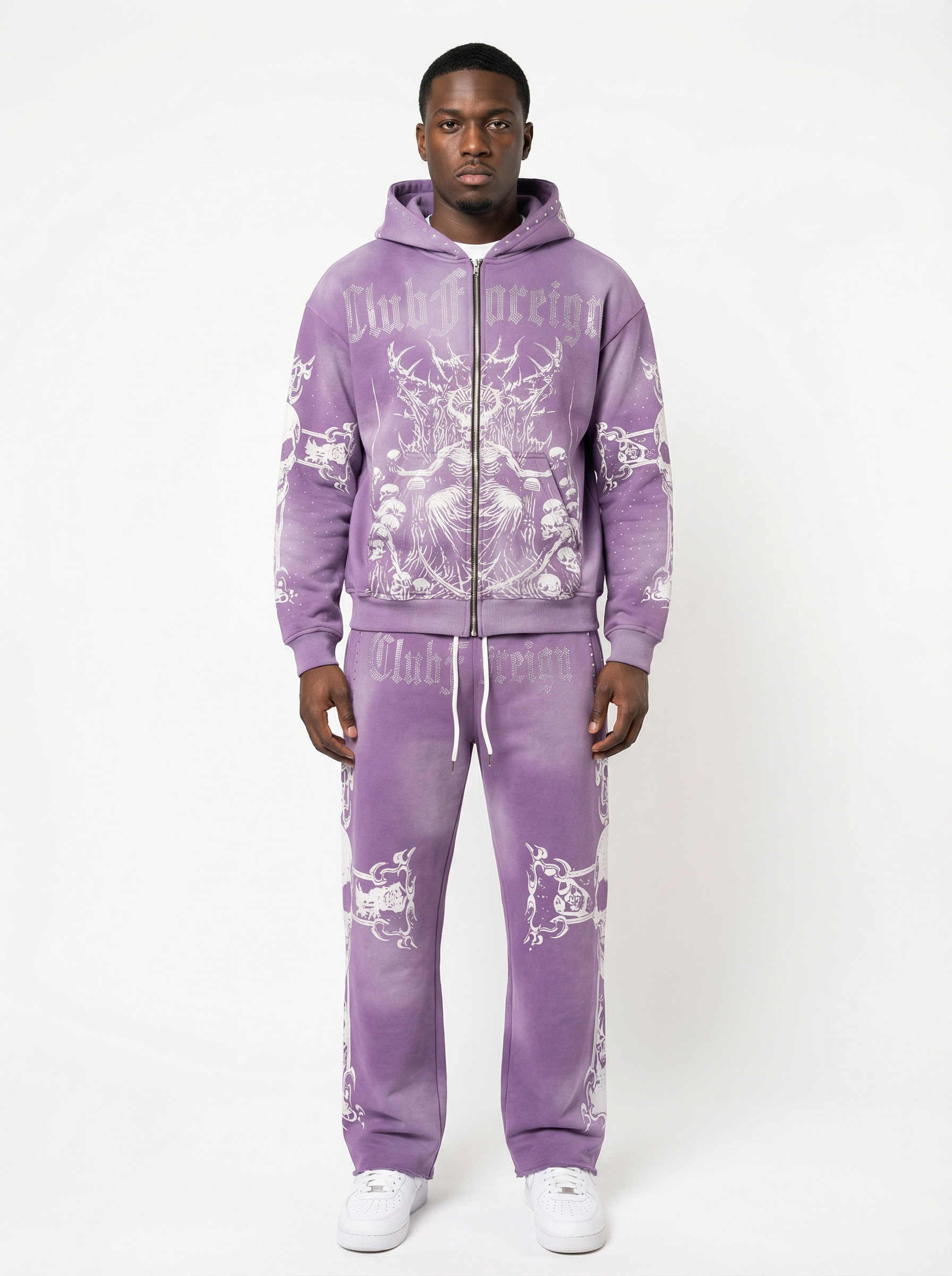 Club Foreign 2.0 "Ethereal Ruin" Sweatsuit – Acid Washed Purple Set