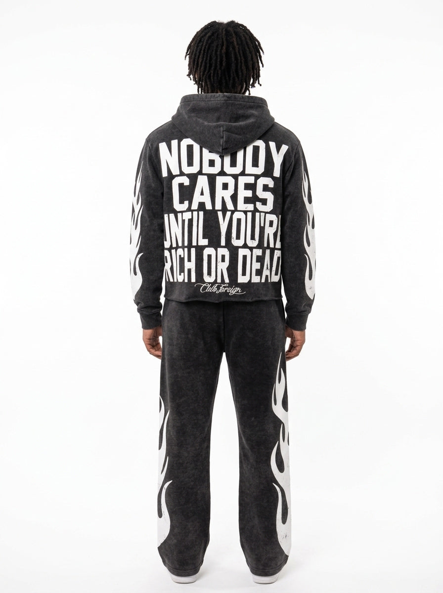 Club Foreign 2.0 "Rich or Dead" Sweatsuit – Black Acid Washed Set