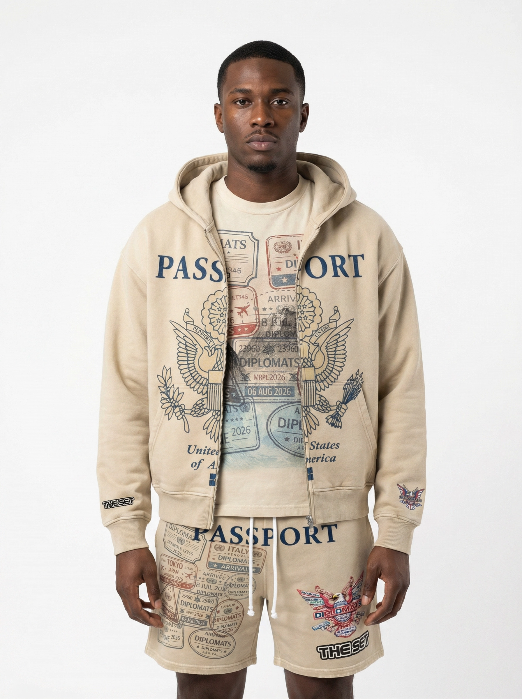 Diplomats "Passport" World Tour Zip-Up Hoodie - Sand / Cream