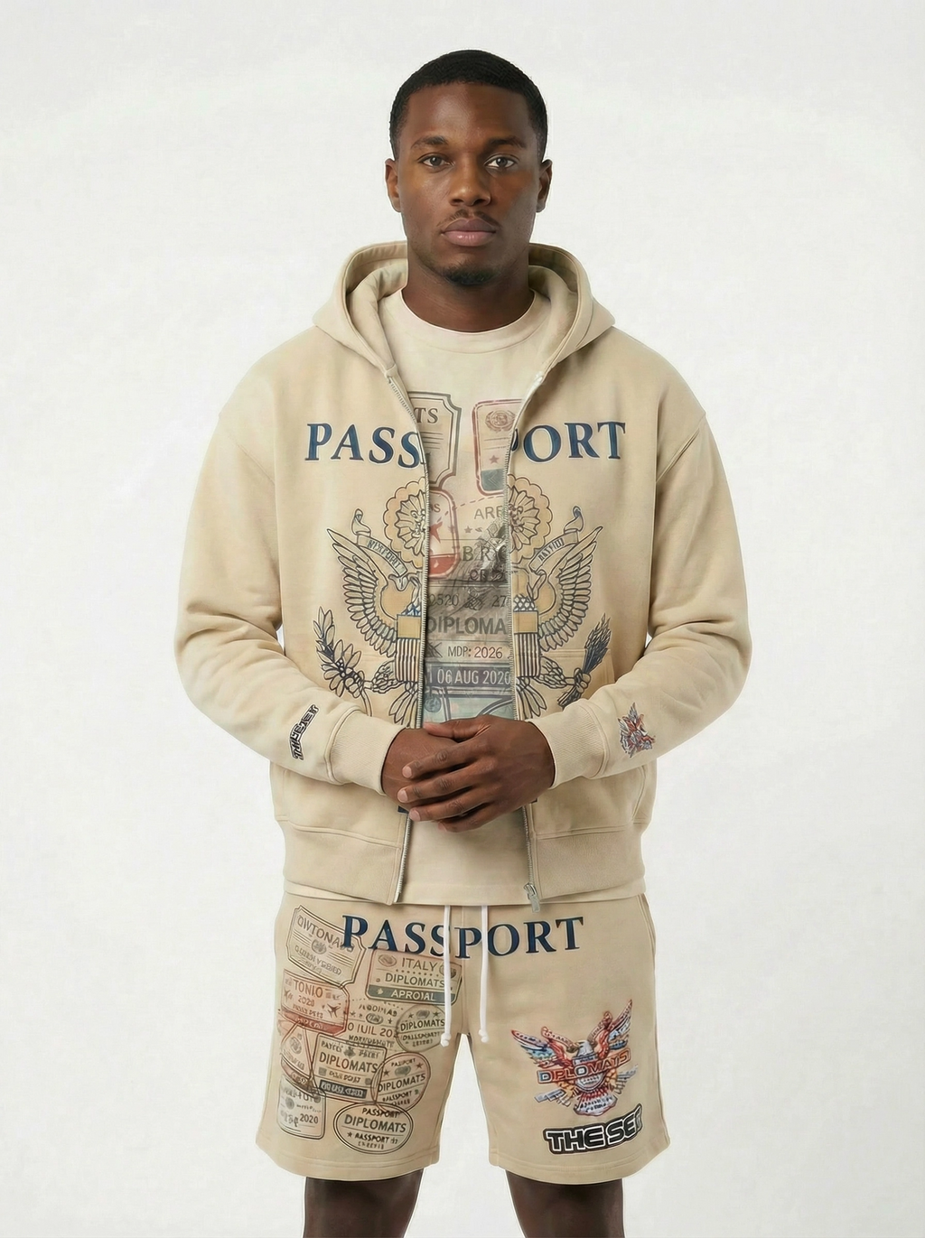 Diplomats "Passport" World Tour Zip-Up Hoodie - Sand / Cream