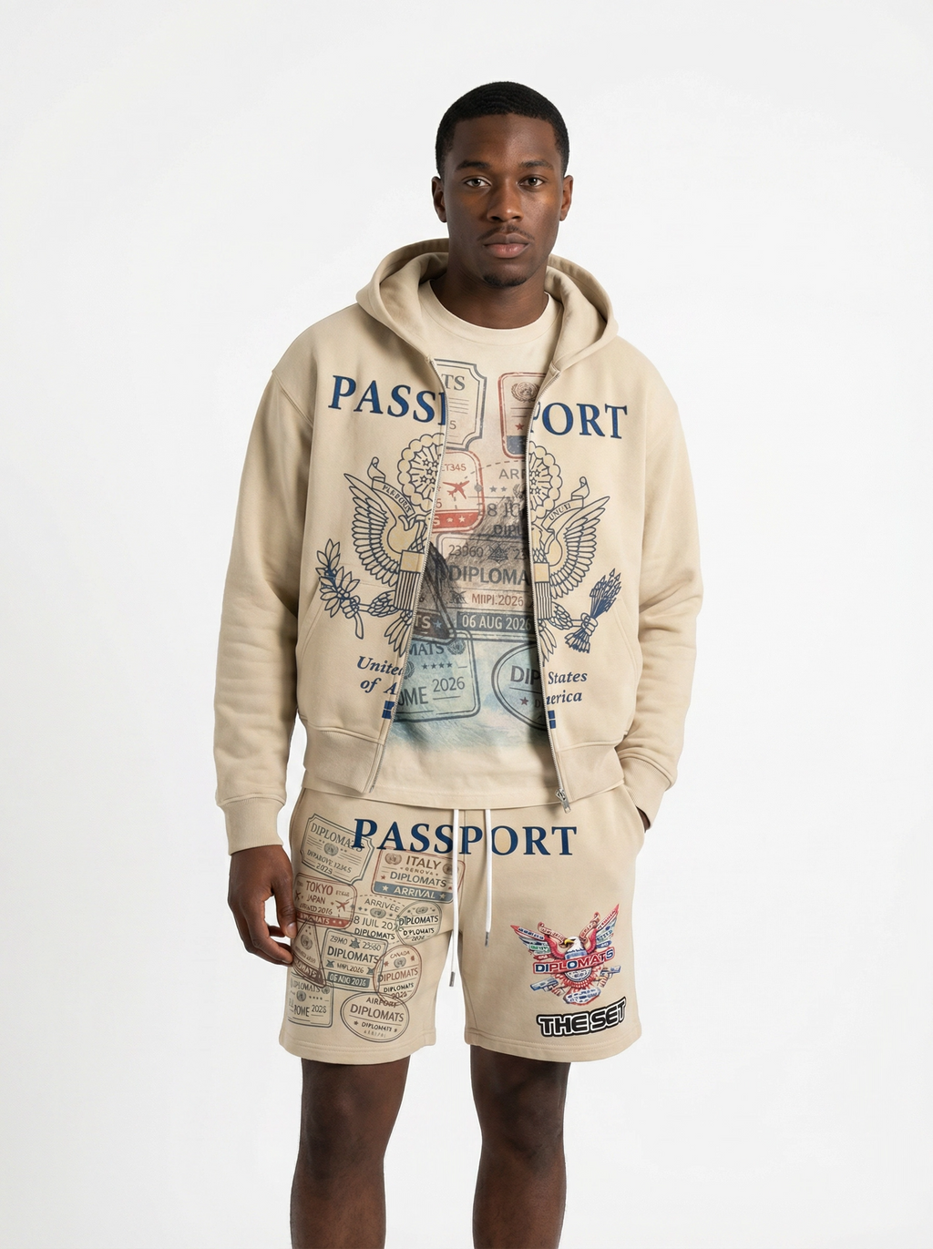 Diplomats "Passport" World Tour Zip-Up Hoodie - Sand / Cream