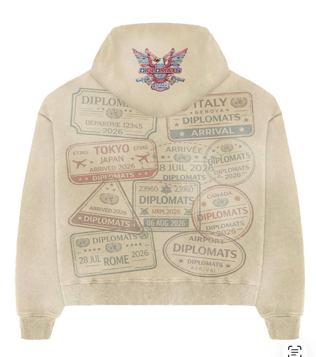 Diplomats "Passport" World Tour Zip-Up Hoodie - Sand / Cream