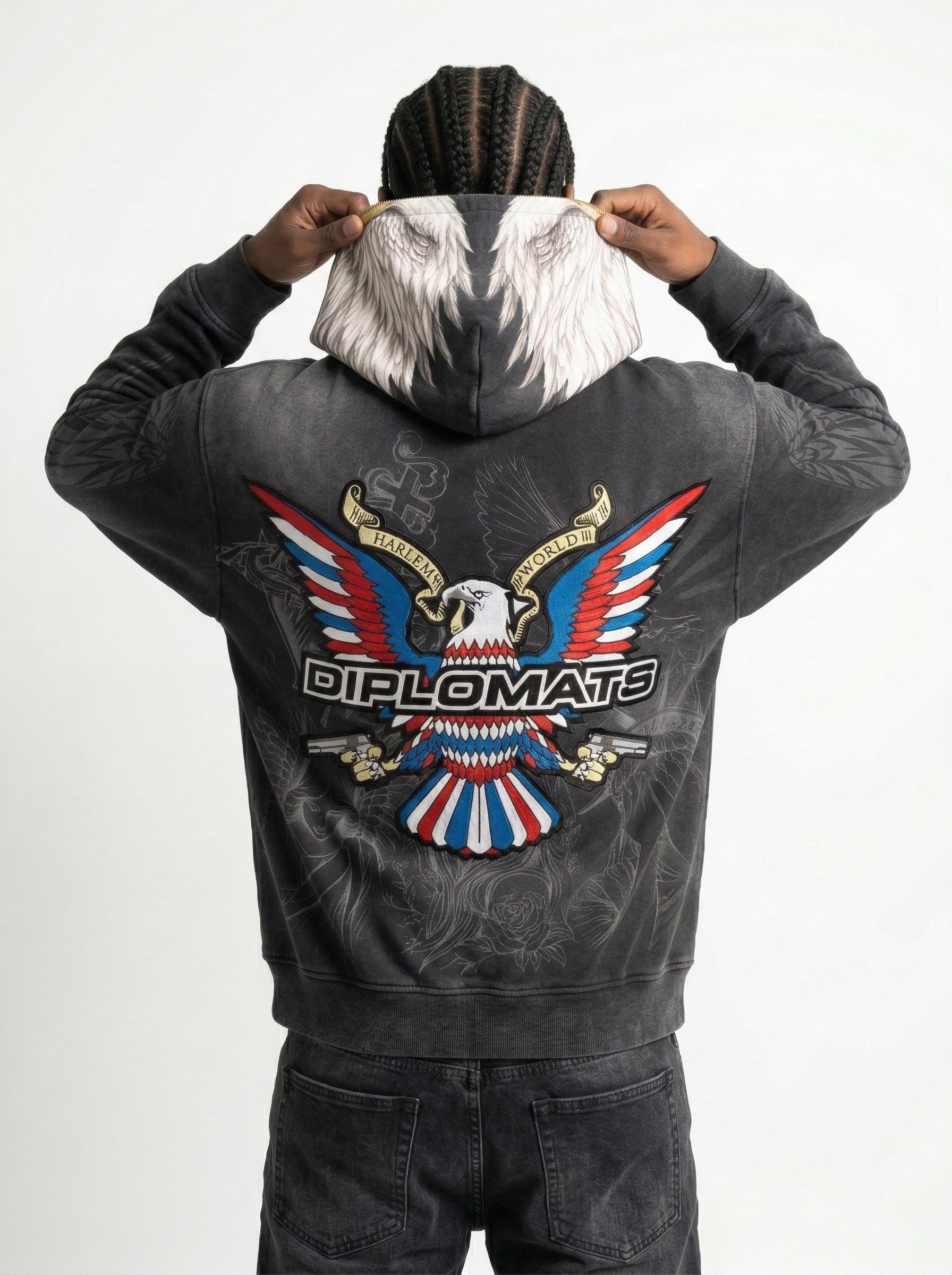 Club Foreign x Diplomats "Eagle" Full-Zip Hoodie – Stoned Acid Black