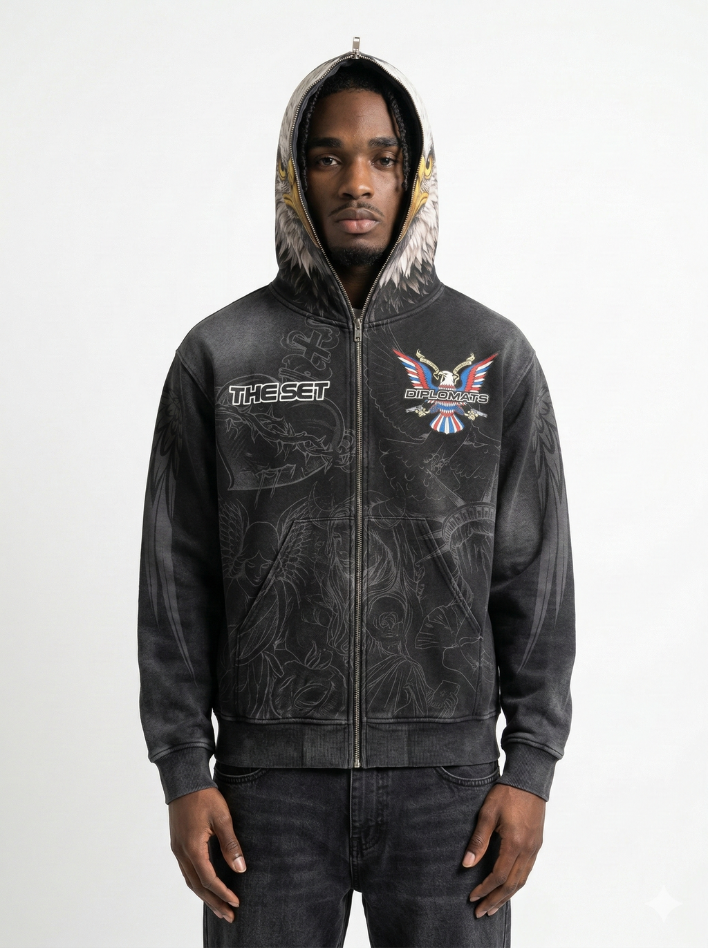 Diplomats "Eagle" Full-Zip Hoodie – Stoned Acid Black