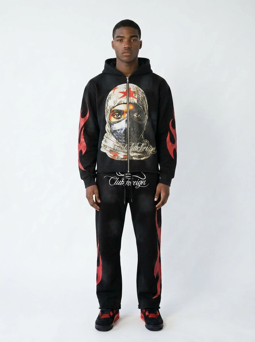 Club Foreign 2.0 "Welcome to The Club" Sweatsuit – Stoned Washed Black