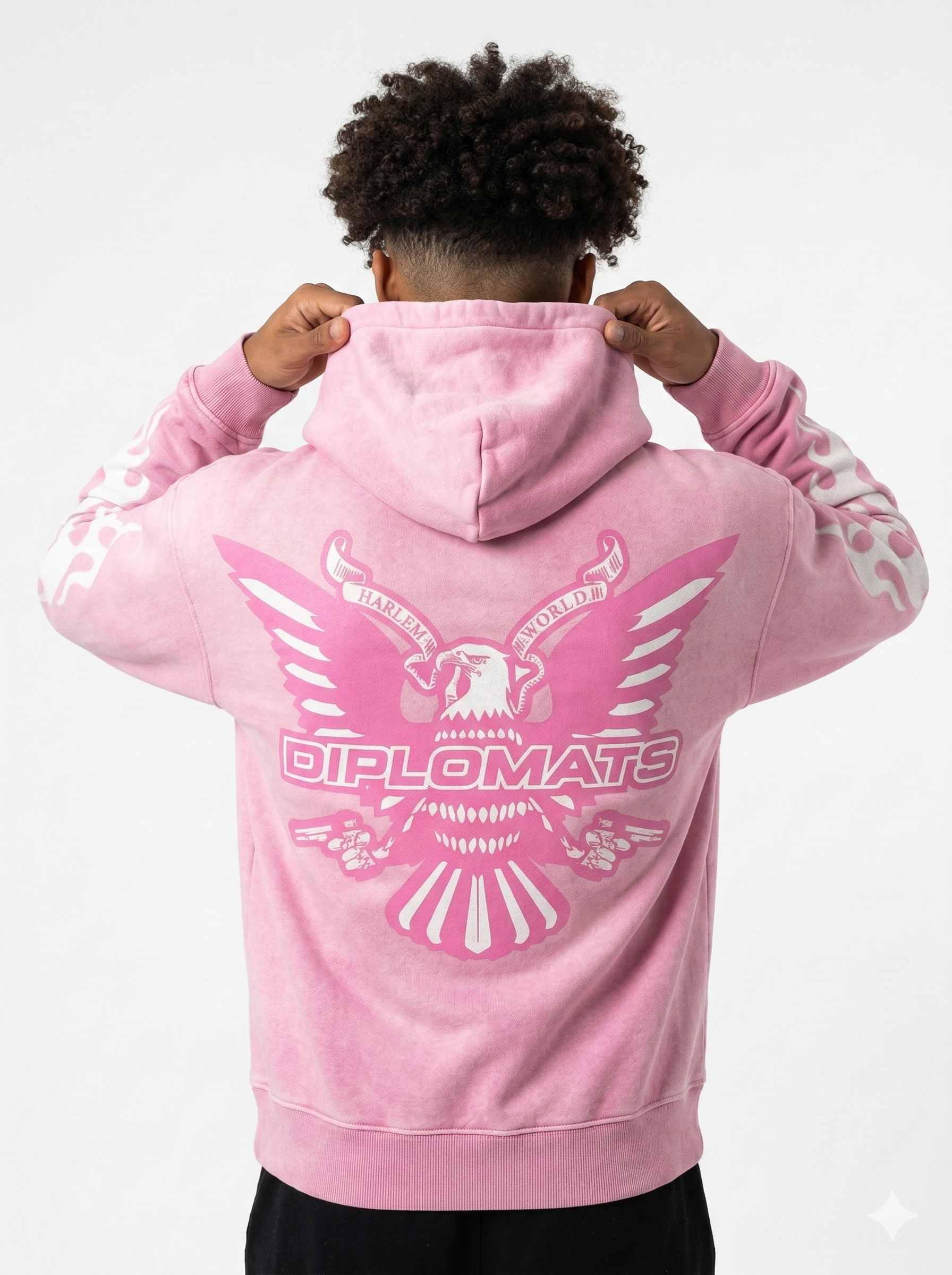 Club Foreign x Diplomats "Harlem World" Hoodie – Pink Acid Wash