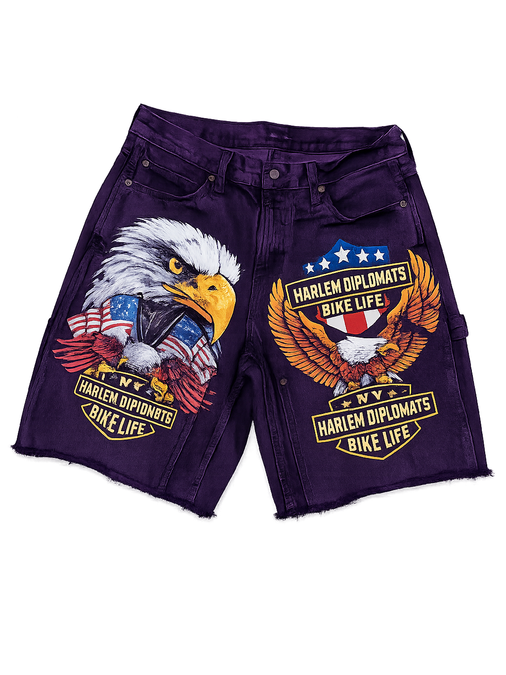 "Harlem Diplomats Bike Life" Denim Painter Shorts – Royal Purple