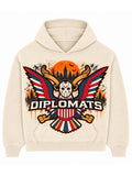 Bone Diplomats hoodie with Halloween jumbo print of masked eagle, orange harvest moon, bats and Harlem skyline