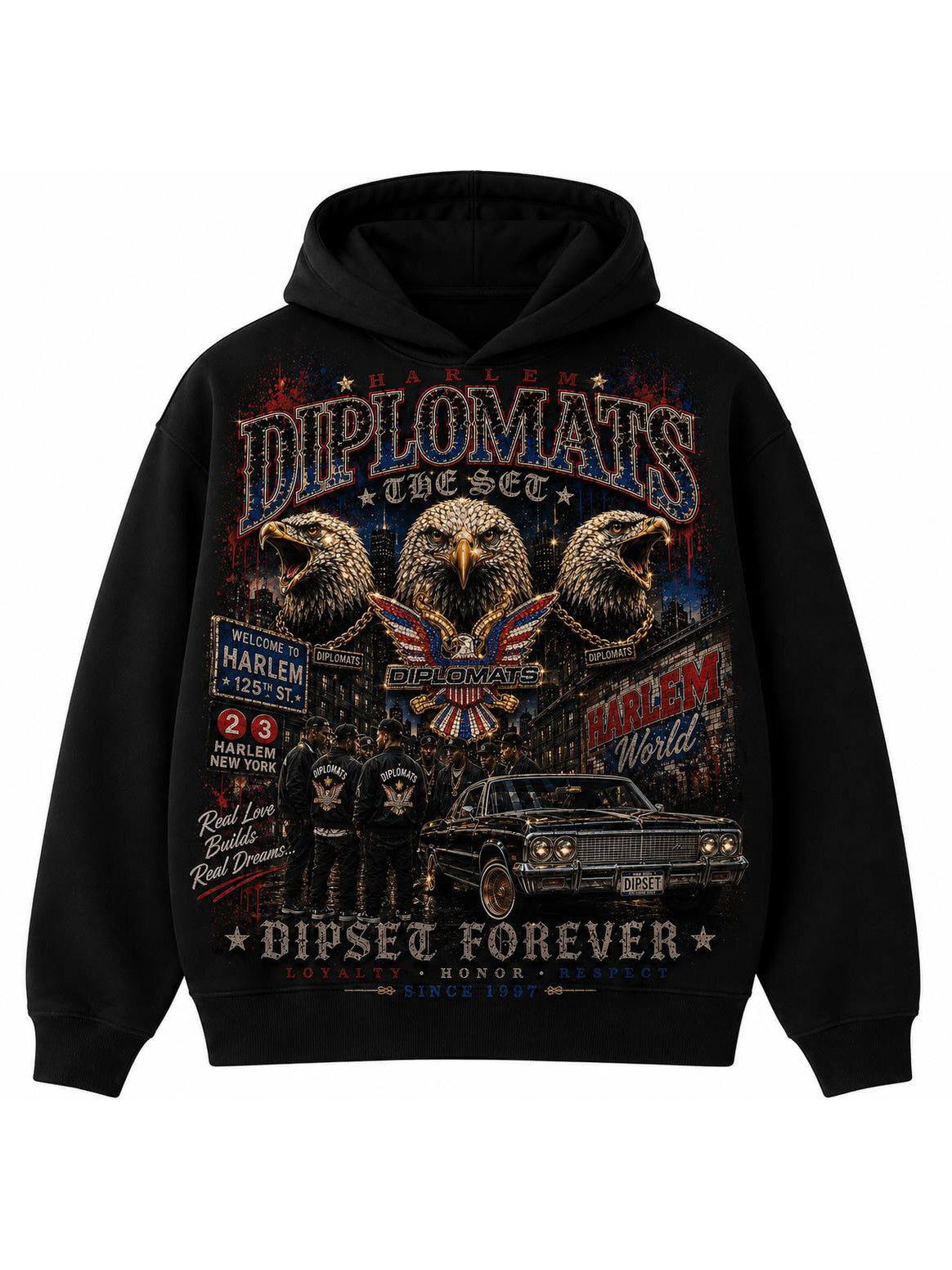 Diplomats "Loyalty Honor Respect" Jumbo Print Heavyweight Hoodie – Black