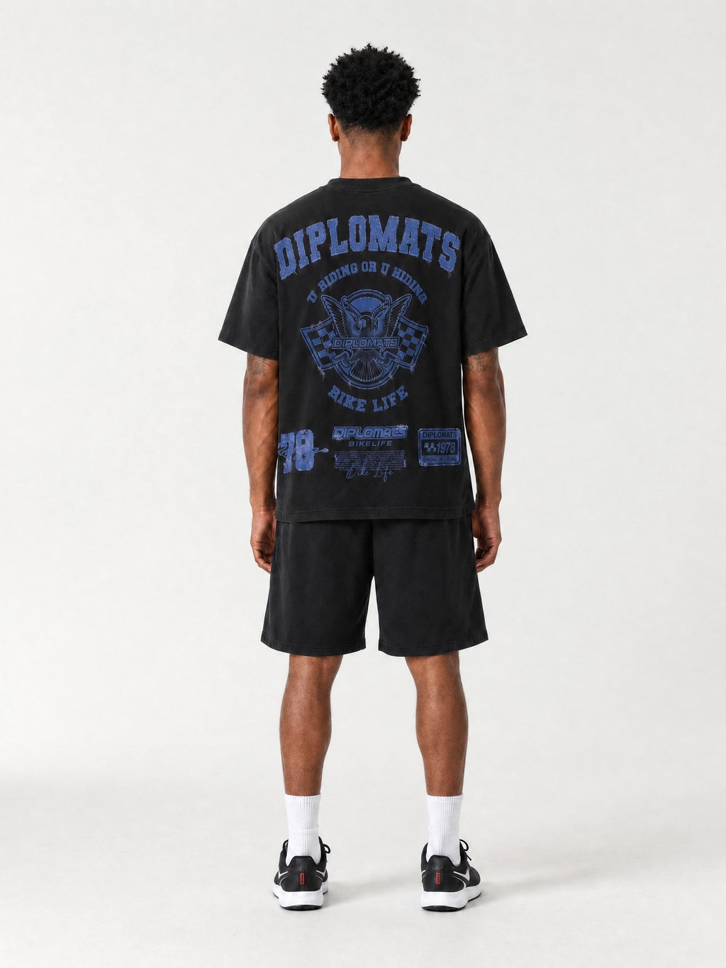 Diplomats "Bike Life" Racing Tee & Shorts Set – Matching Streetwear Outfit, Washed Black