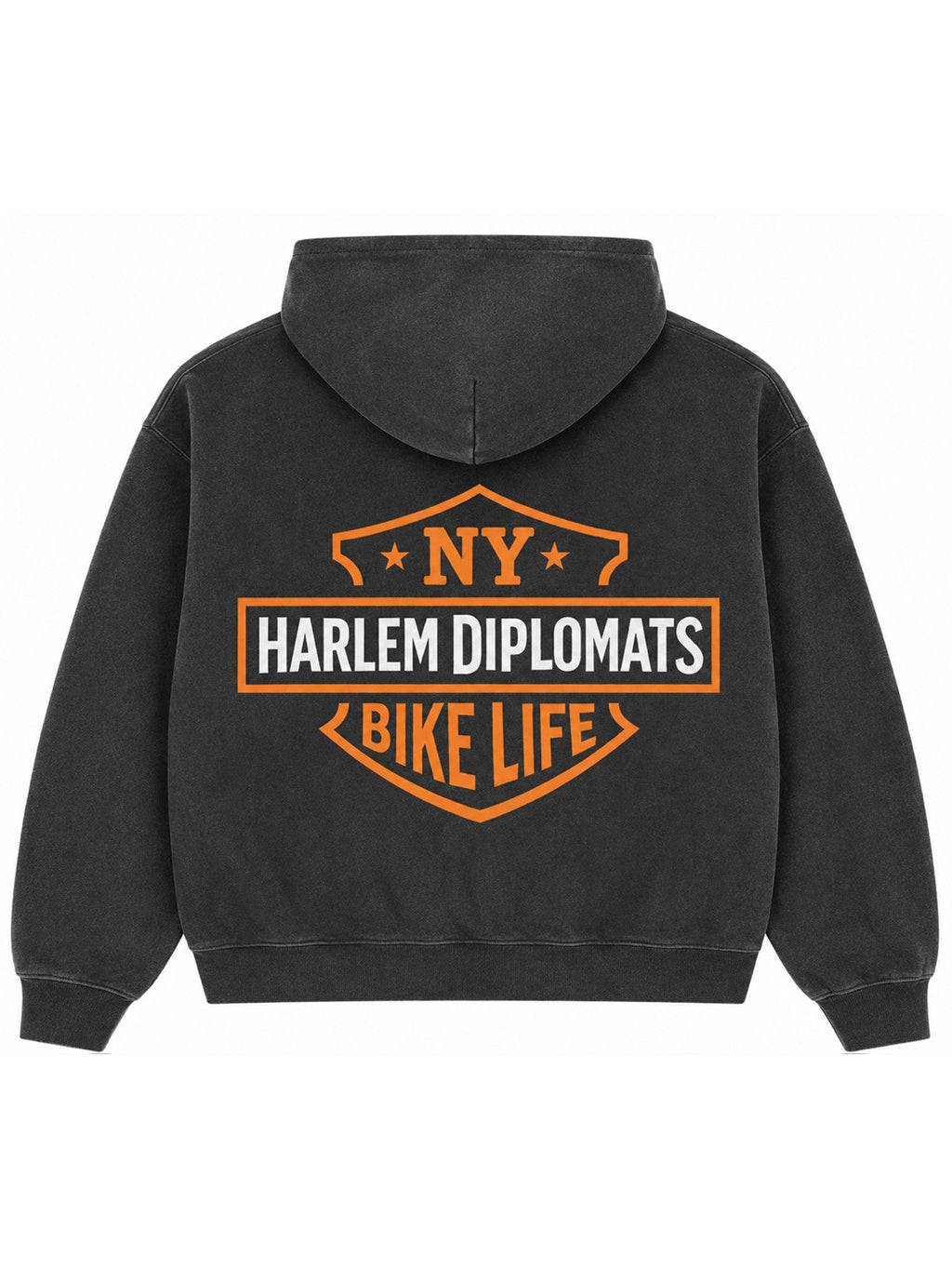 Harlem Diplomats "Bike Life" Vintage Biker Print Hoodie – Washed Black