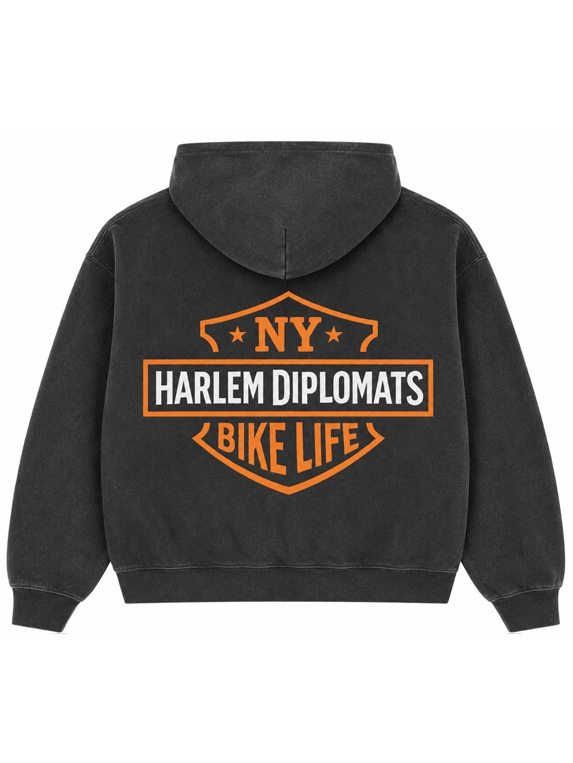 Harlem Diplomats "Bike Life" Vintage Biker Print Hoodie – Washed Black