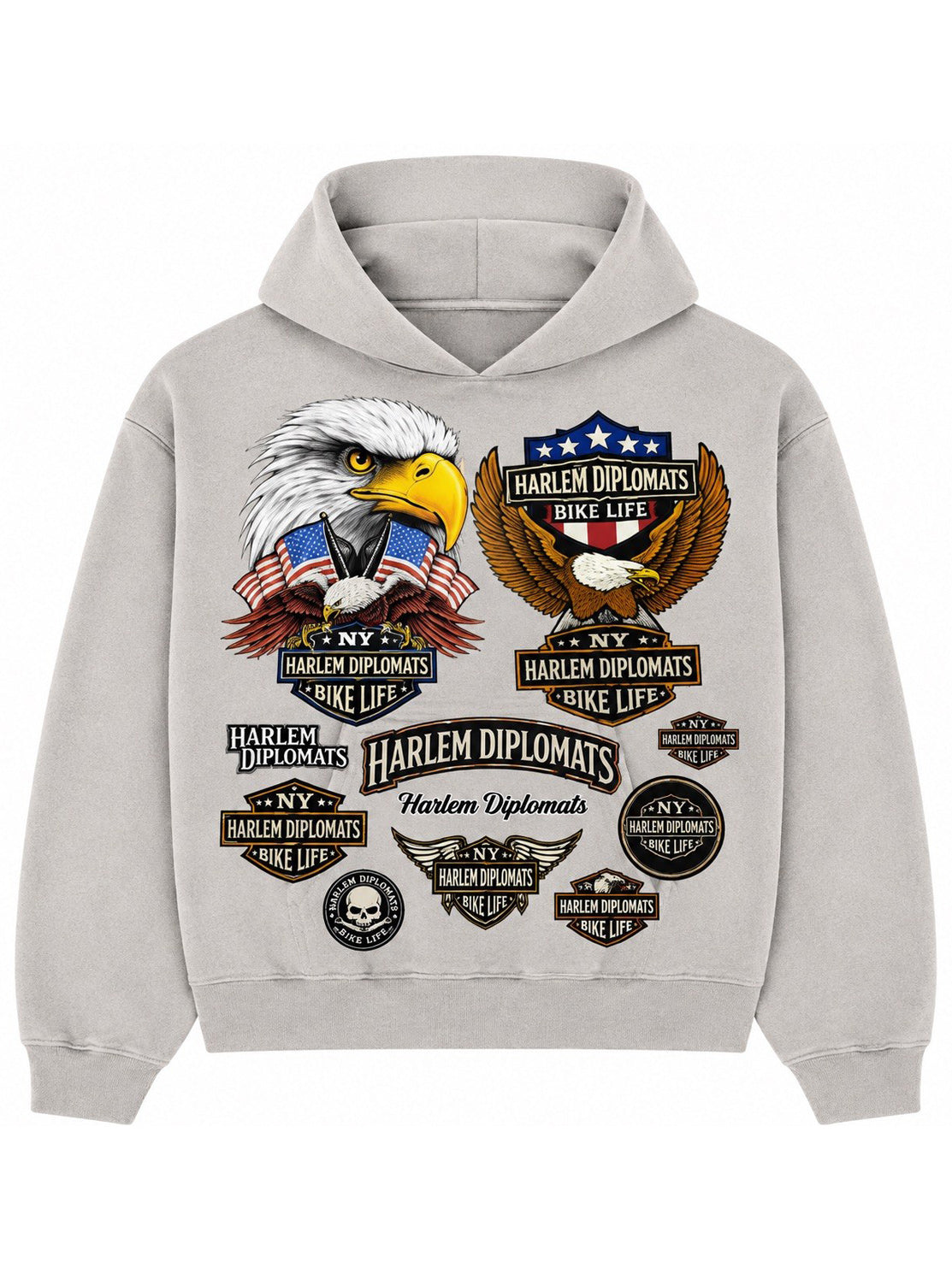 Harlem Diplomats "Bike Life" Vintage Biker Print Hoodie – Grey