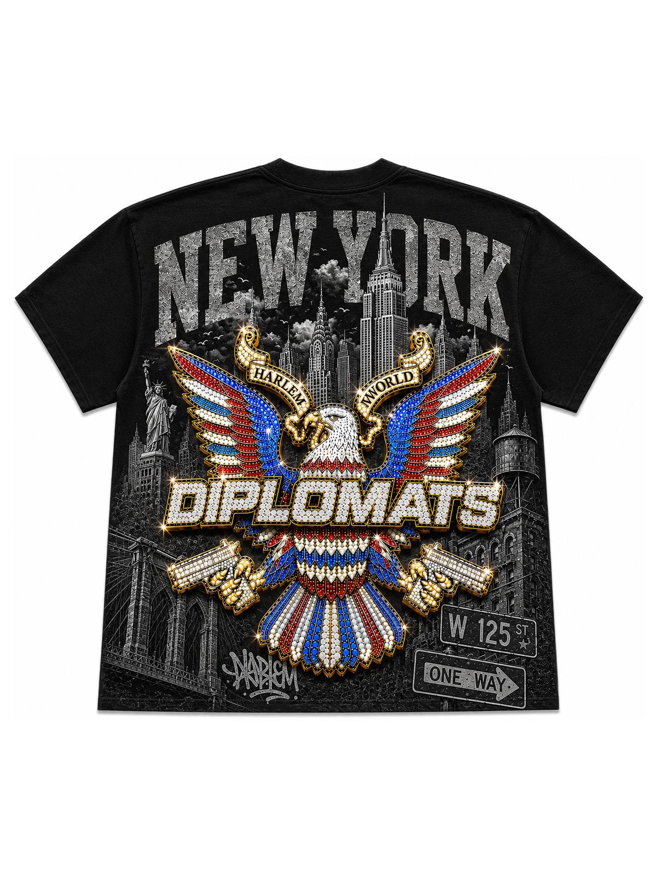 Harlem Diplomats "Harlem World" Maximalist Graphic Tee - Black