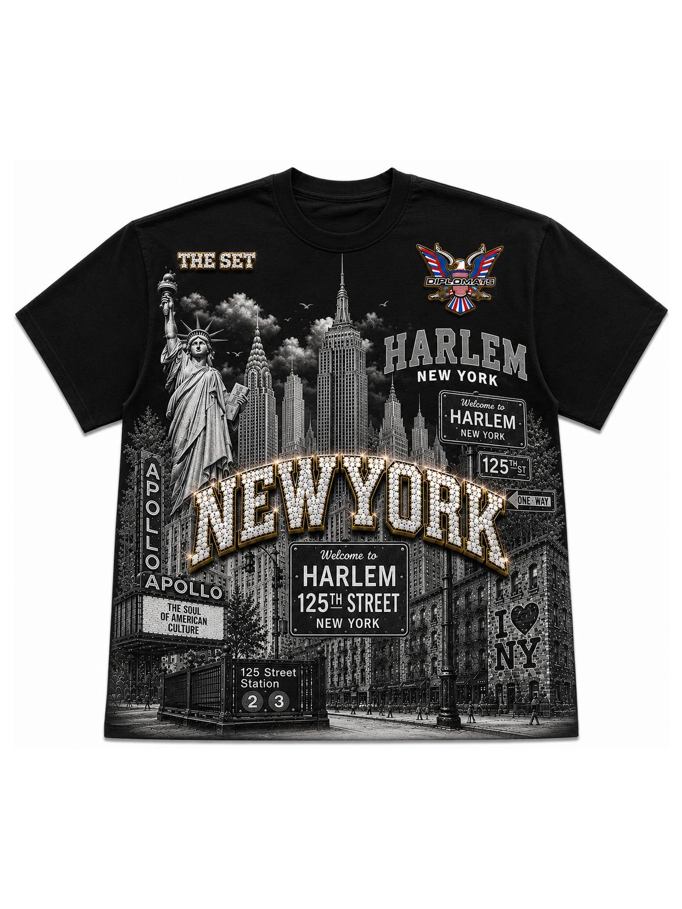 Harlem Diplomats "Harlem World" Maximalist Graphic Tee - Black