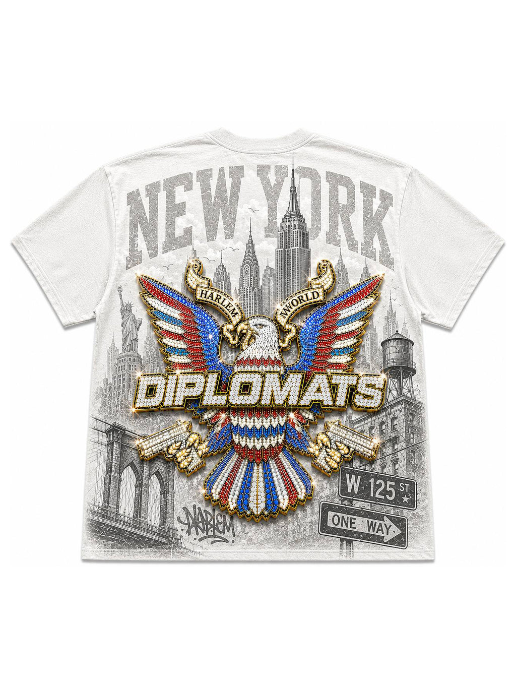 Harlem Diplomats "Harlem World" Maximalist Graphic Tee - White