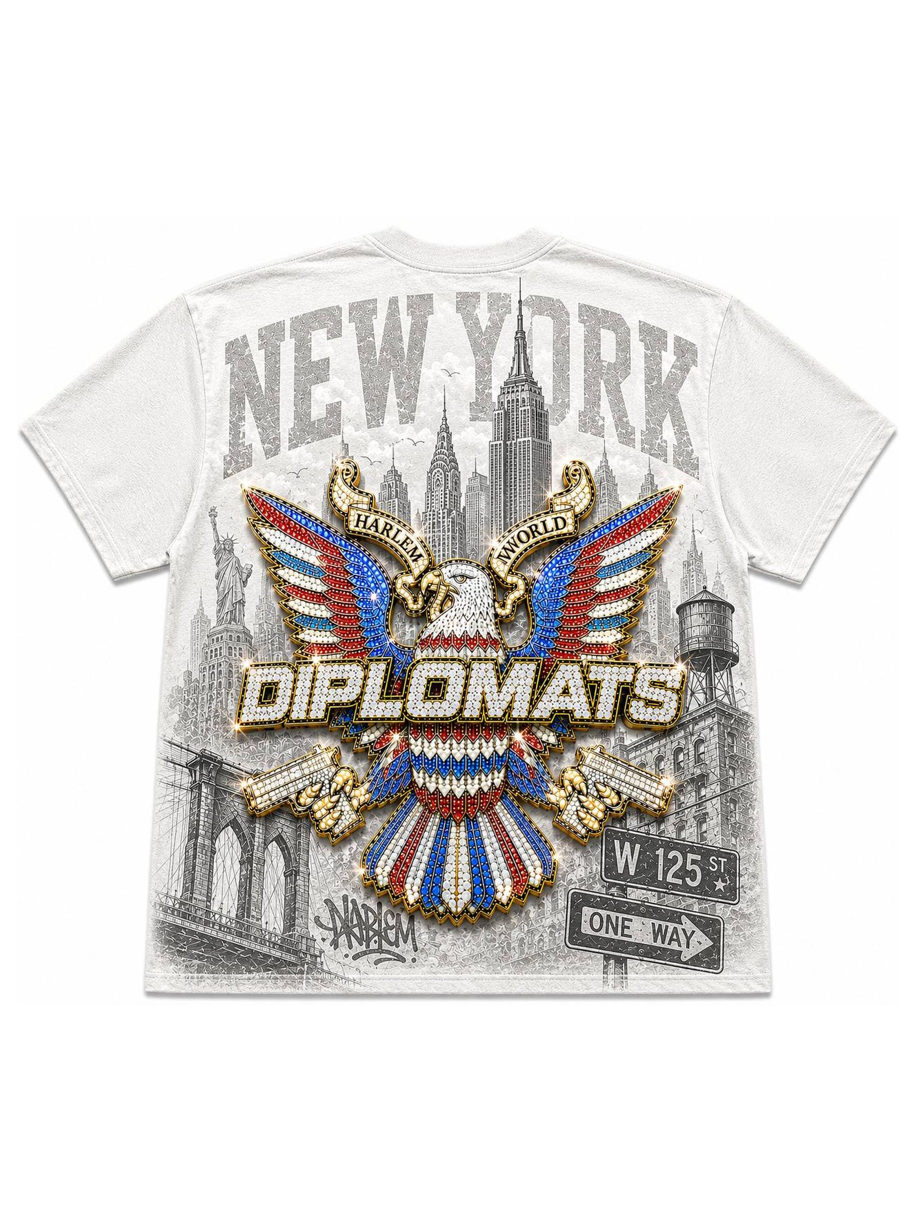 Harlem Diplomats "Harlem World" Maximalist Graphic Tee - White