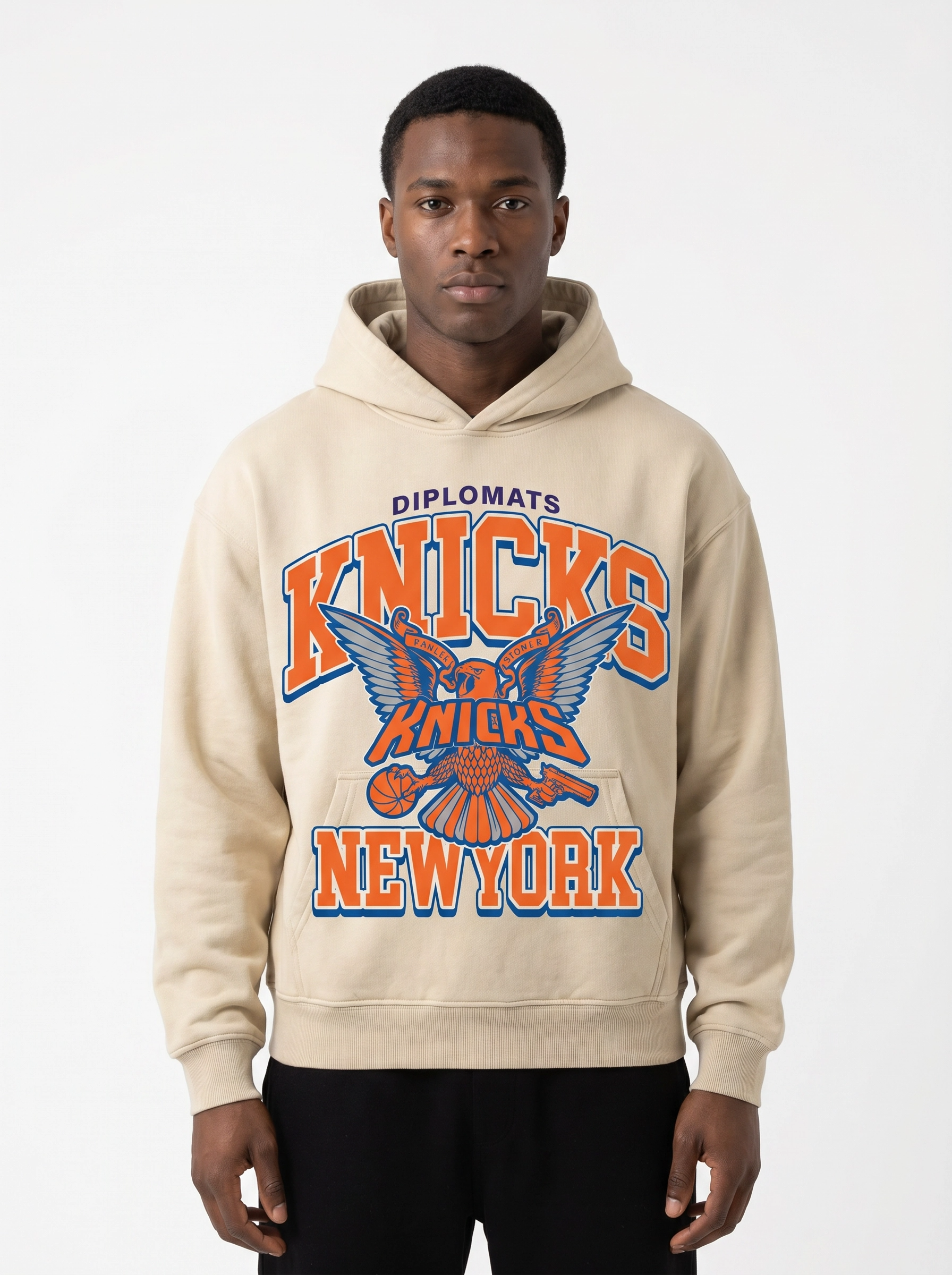 Diplomats" NY Knicks Jumbo Graphic Heavyweight Hoodie - Vintage Cream