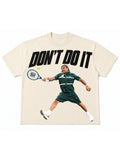 Vintage cream Let's Rap About It tee with jumbo print of tennis player mid-swing and Don't Do It graphic in black block type