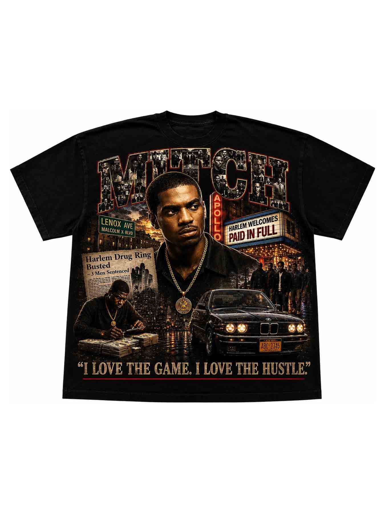 "Mitch" Harlem Hustle Graphic Tee – Vintage Bootleg Streetwear T-Shirt with Jumbo Print