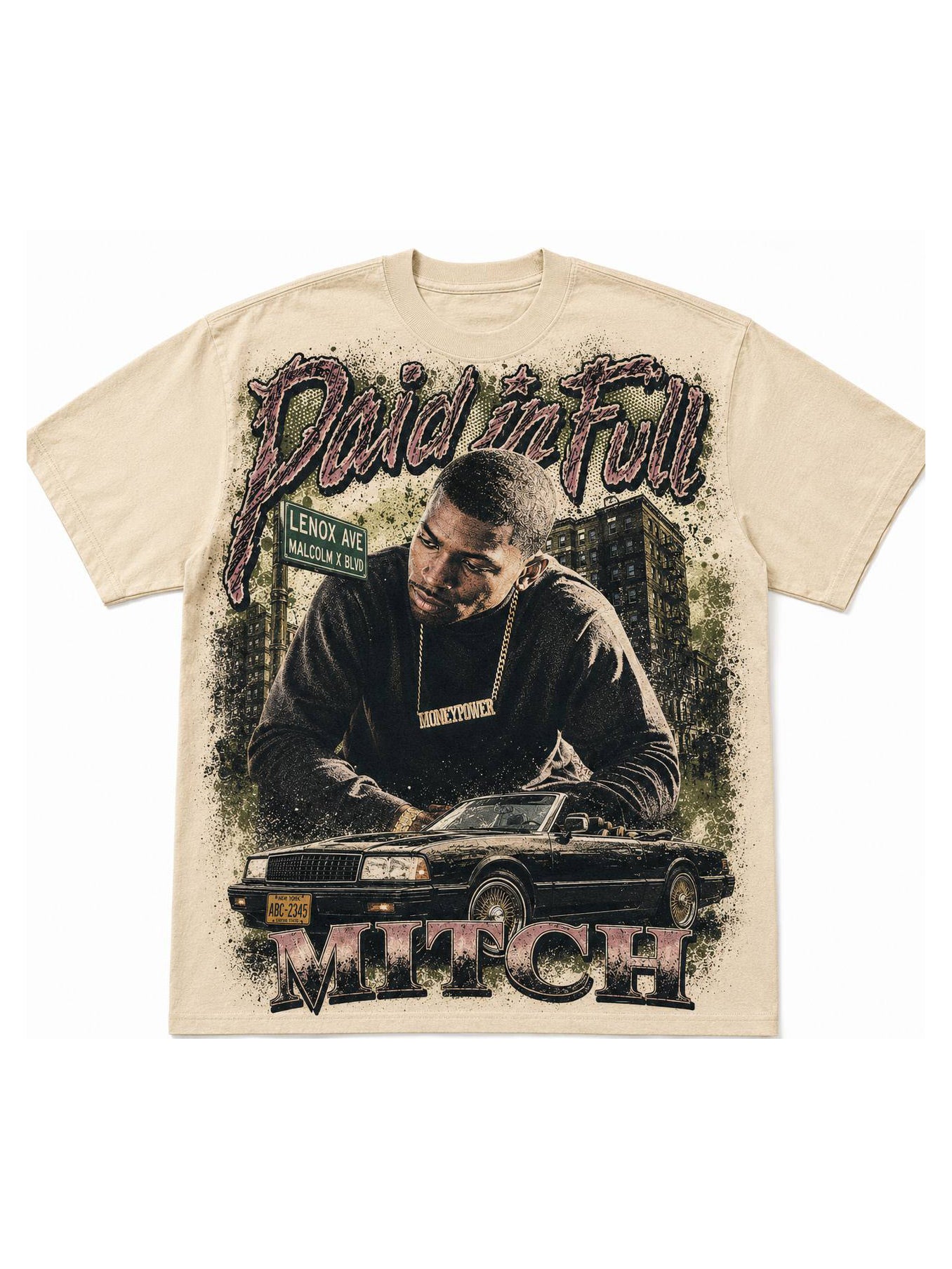 "Paid In Full" Mitch Harlem Graphic Tee – Vintage Bootleg T-Shirt, 100% Cotton Jumbo Print, Sand
