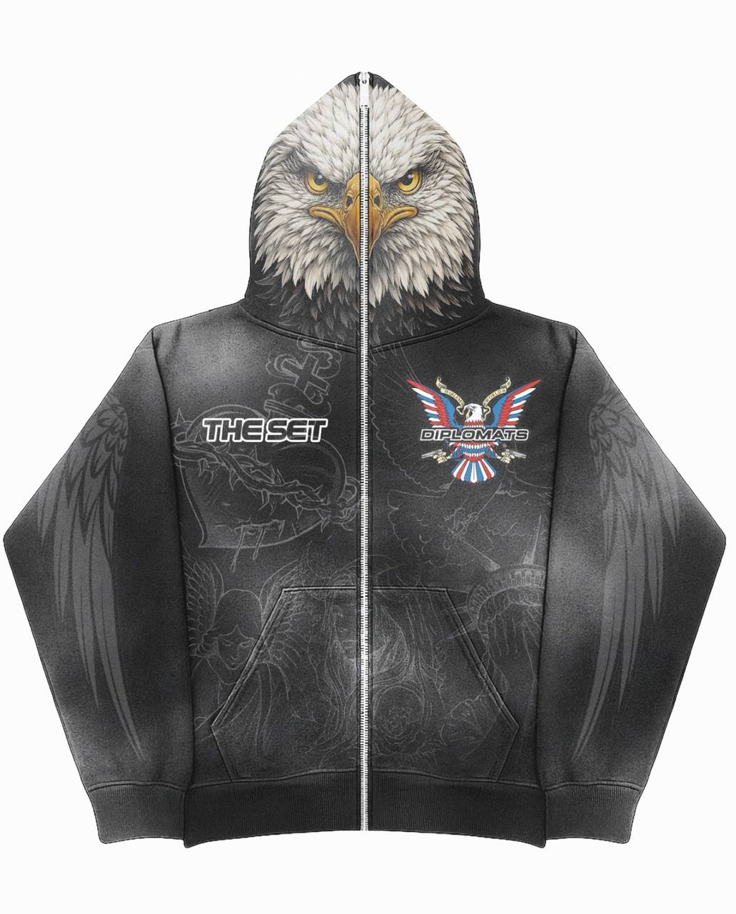 Club Foreign x Diplomats "Eagle" Full-Zip Hoodie – Stoned Acid Black