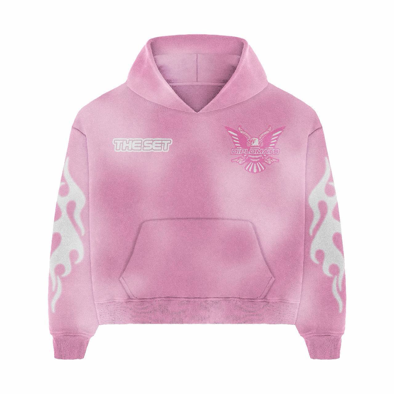 Club Foreign x Diplomats "Harlem World" Hoodie – Pink Acid Wash