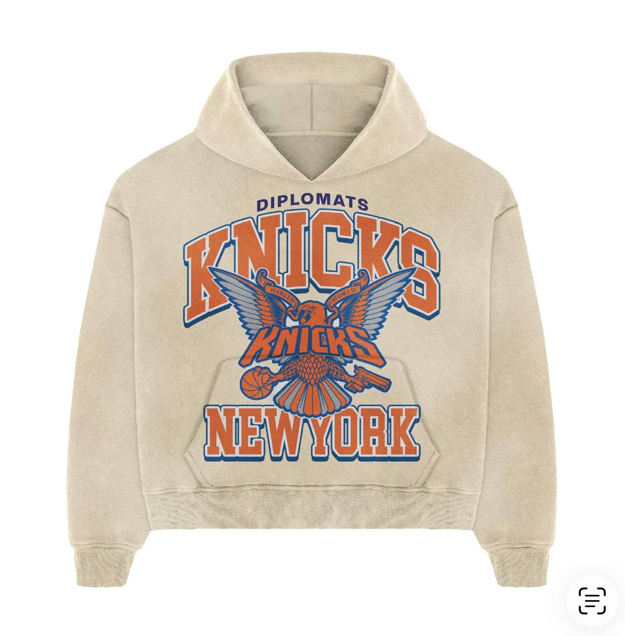 Diplomats" NY Knicks Jumbo Graphic Heavyweight Hoodie - Vintage Cream