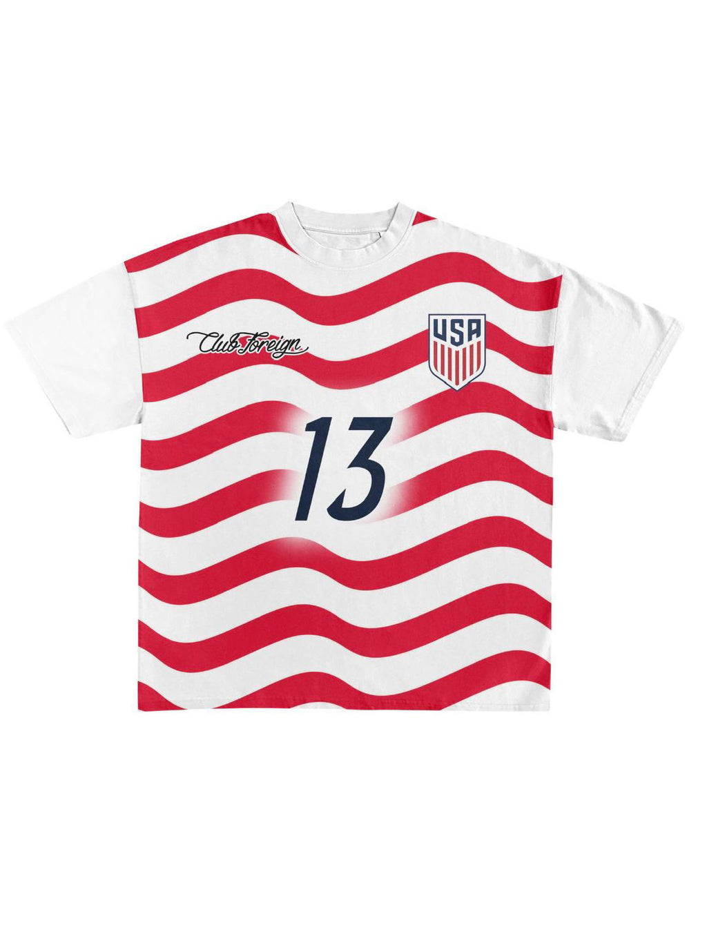 CLUB FOREIGN USA WAVY HOMAGE TEE – CHERRY RED / WHITE