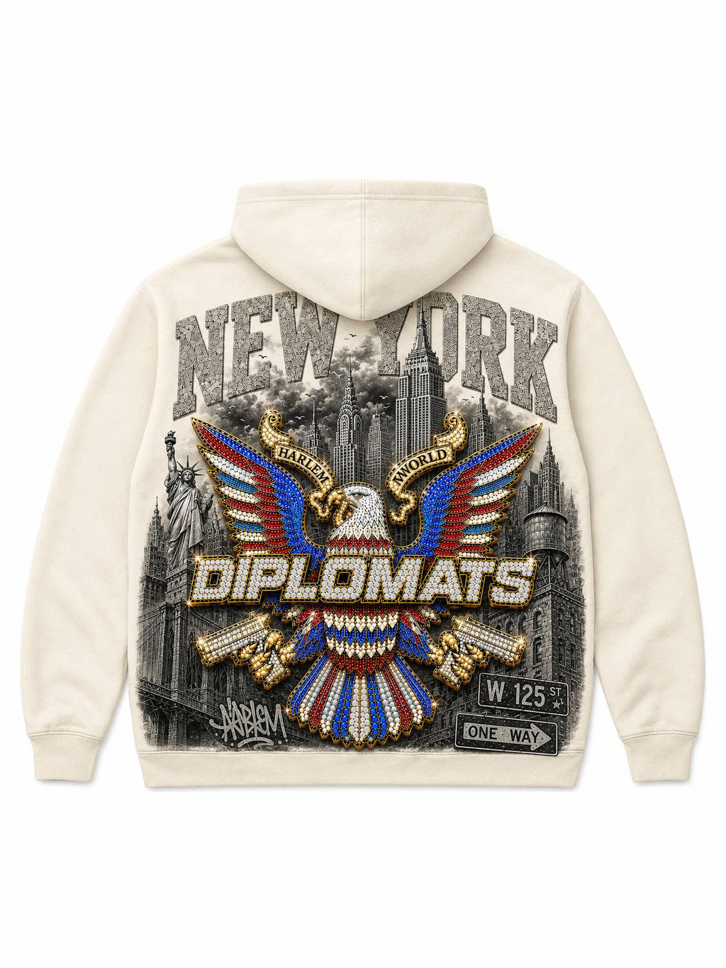 Harlem Diplomats "Harlem World" Heavyweight Graphic Hoodie - Cream