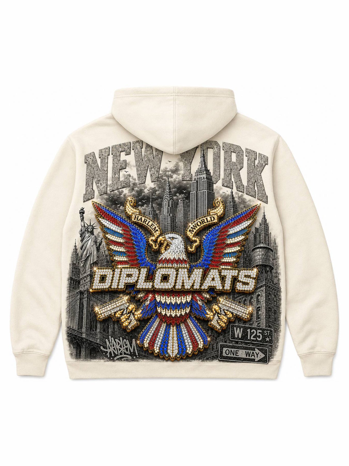 Harlem Diplomats "Harlem World" Heavyweight Graphic Hoodie - Cream