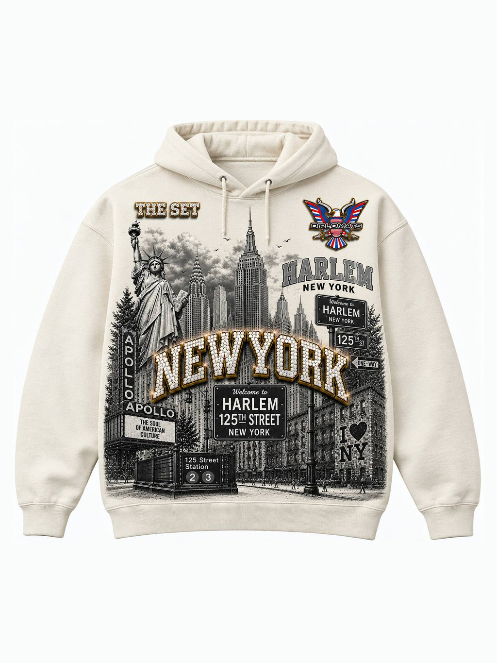 Harlem Diplomats "Harlem World" Heavyweight Graphic Hoodie - Cream