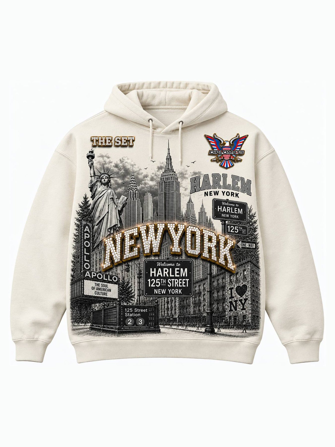 Harlem Diplomats "Harlem World" Heavyweight Graphic Hoodie - Cream