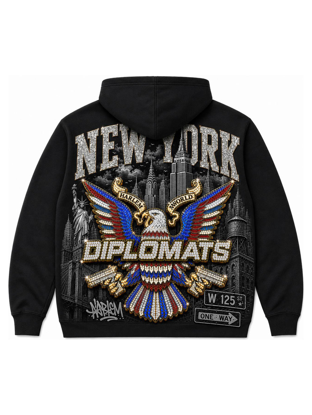 Harlem Diplomats "Harlem World" Heavyweight Graphic Hoodie - Black