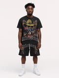 Trillioner Dreams Cowboy Skull Gunslinger Tee & Shorts Set – Vintage Wash Streetwear Outfit, Black